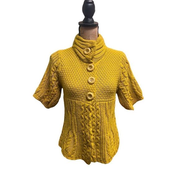 ivy jane Sweaters - Ivy Jane Mustard Yellow Thick Knit Short Sleeve Button Front Sweater Cardigan